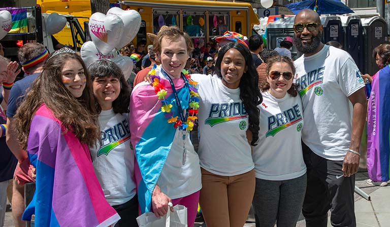 Employees represent Fred Hutch at the Seattle Pride Parade.